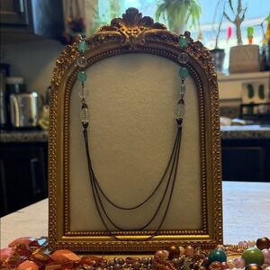 Filigree Elegant Aqua Bead Multi-Strand Necklace